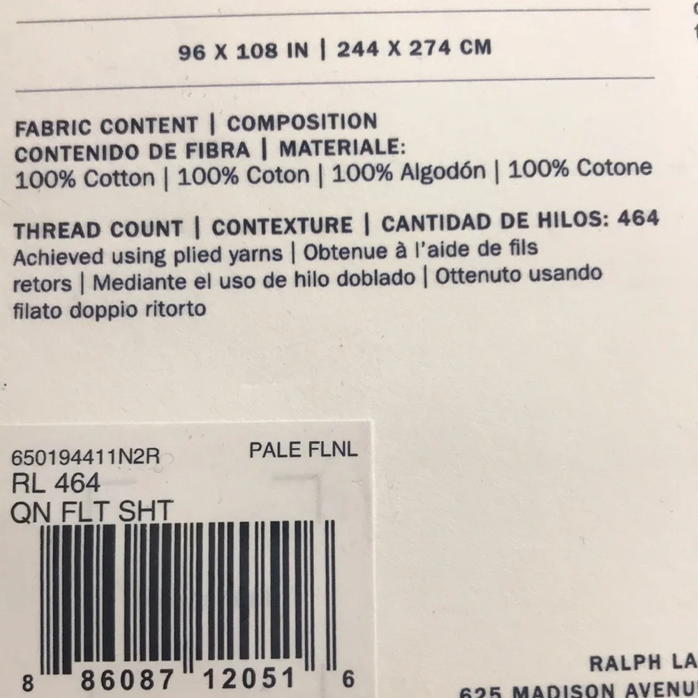 Ralph Lauren RL 464 Percale Queen Flat Sheet